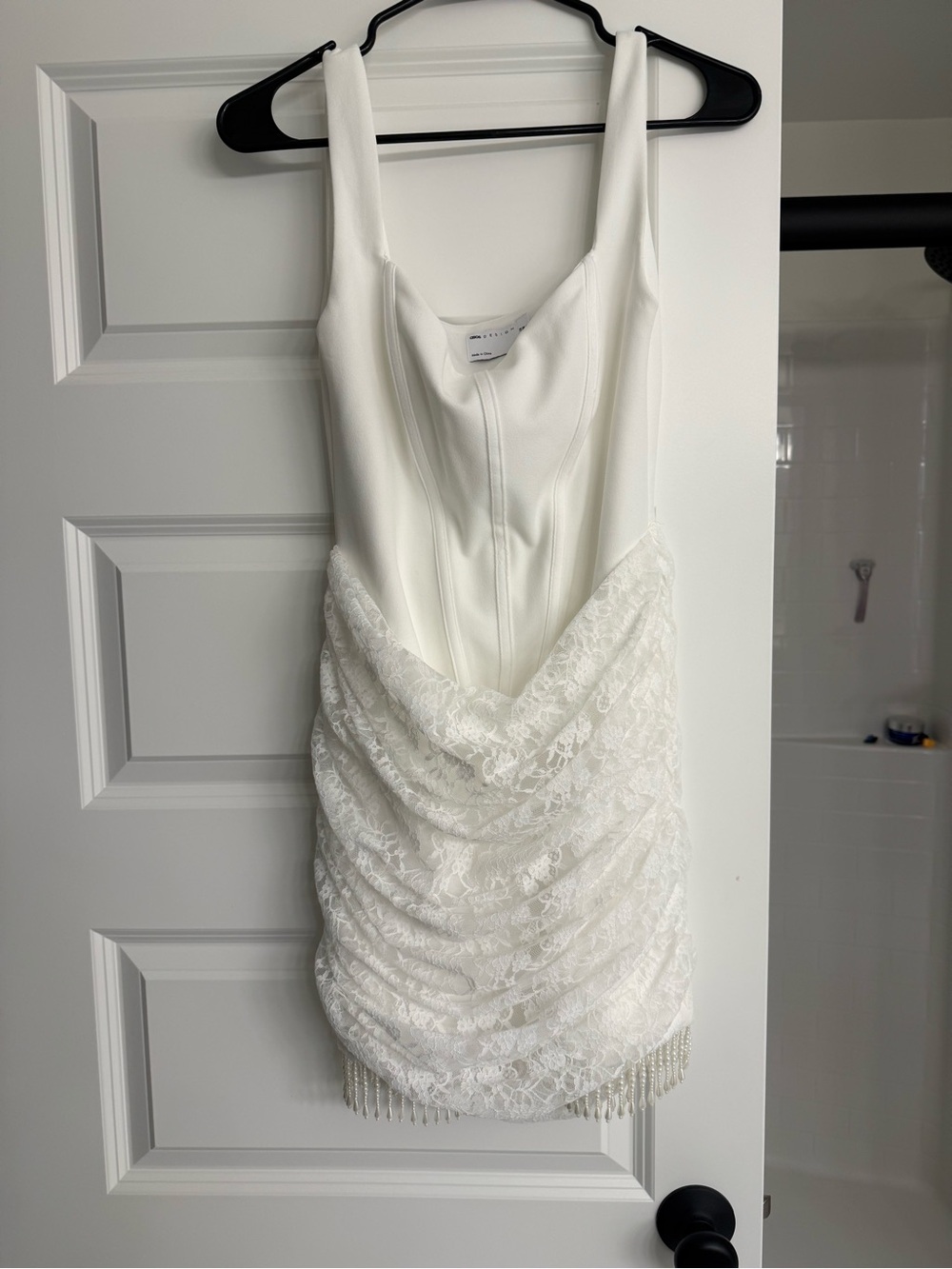ASOS White Lace Draped Mini Dress with Beaded Fringe